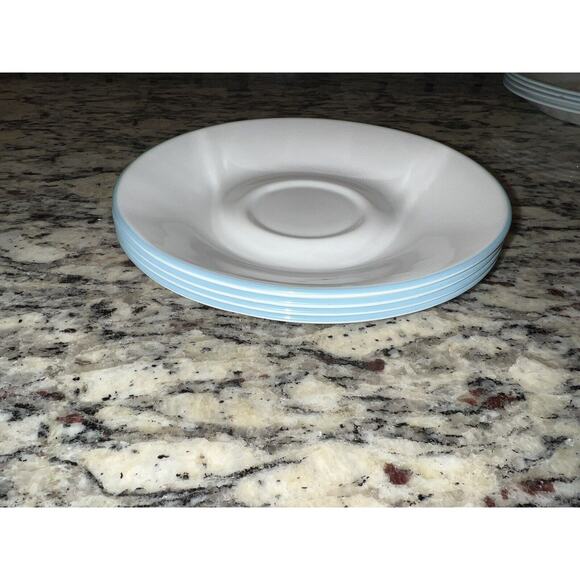 Corelle Outer Banks Saucers Light Blue Edge Set of 4 Vintage Light House - Picture 6 of 6